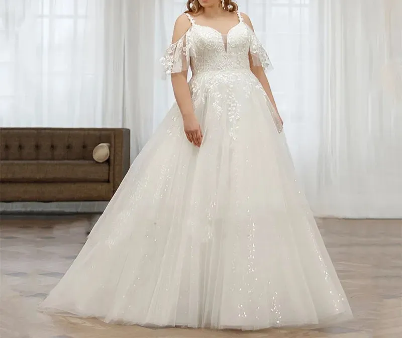 Lace Applique Tulle Flutter Wedding Gown All Sizes/Colors