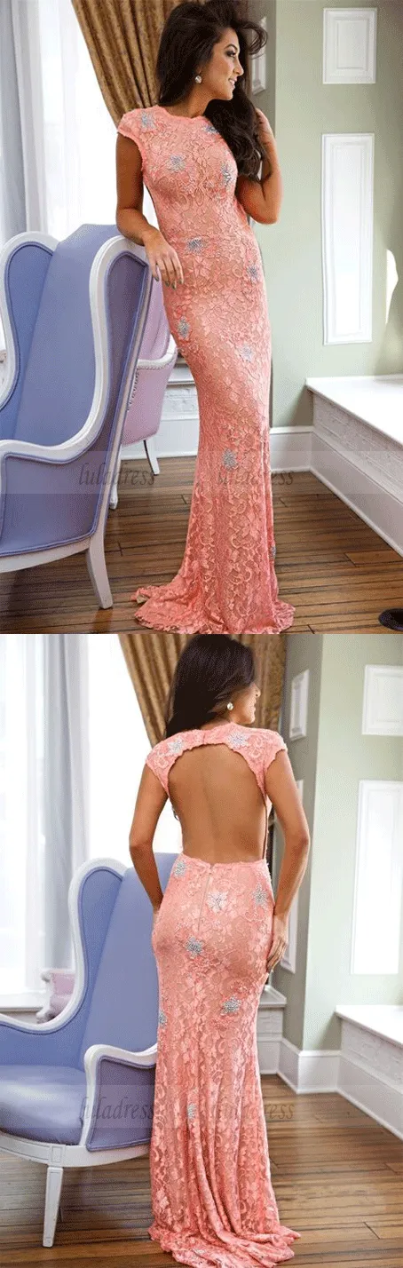 mermaid open back lace party dress with sequins