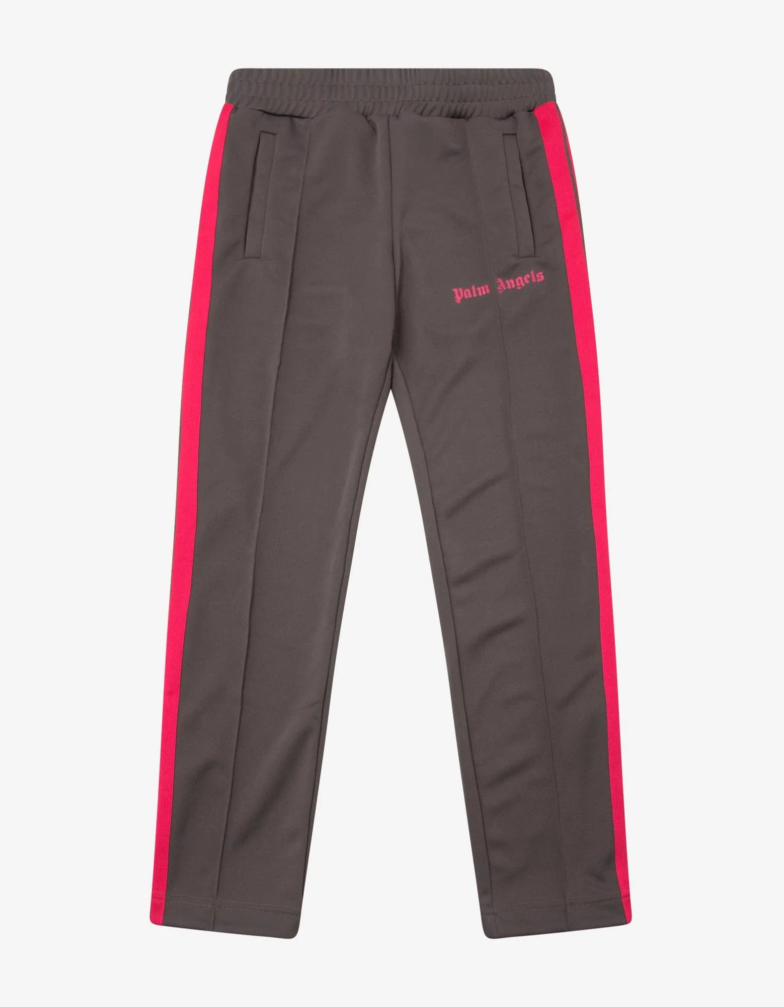 Palm Angels Grey Track Pants with Magenta Stripes