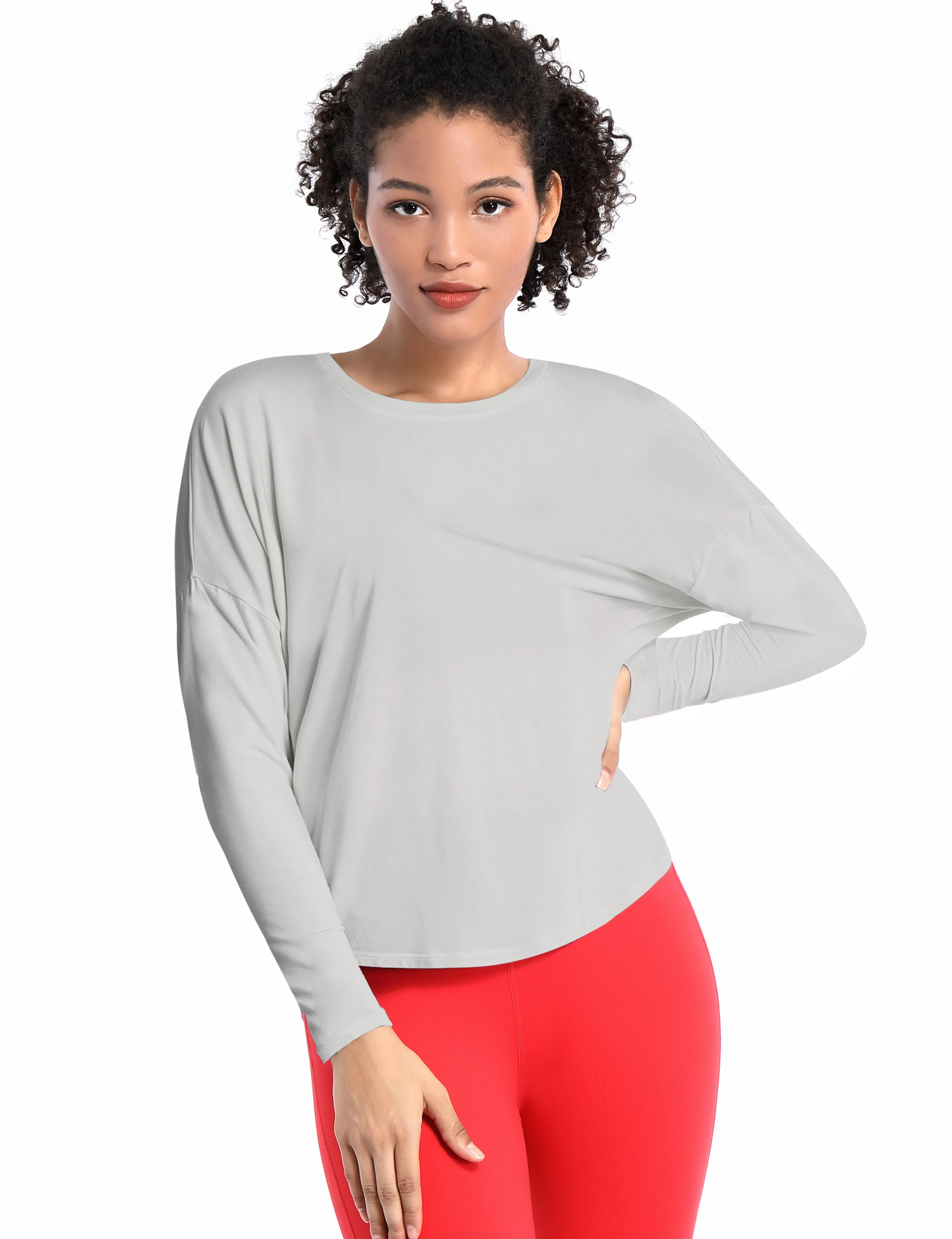 Running Batwing Tunic Tops lightgray_Running