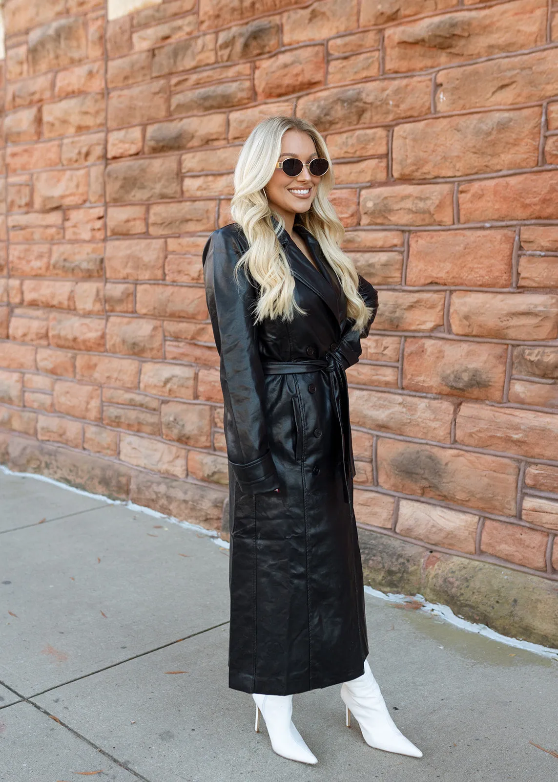 Sarah Faux Leather Black Trench Coat