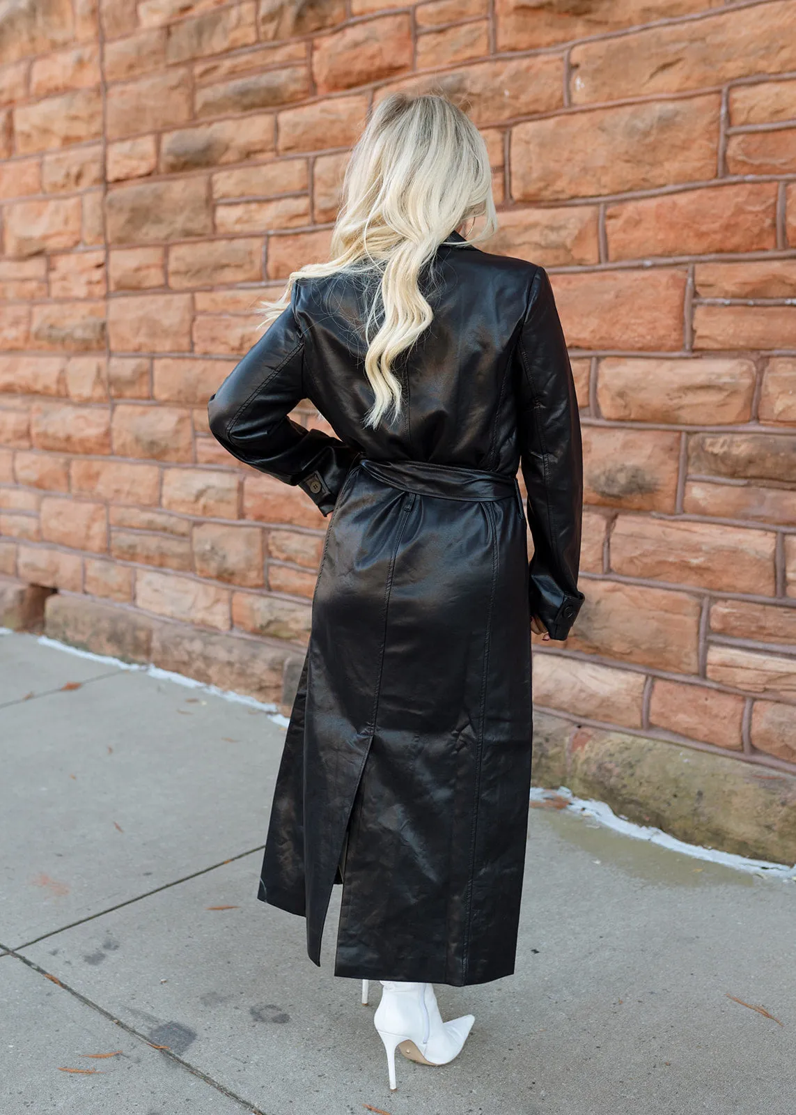 Sarah Faux Leather Black Trench Coat