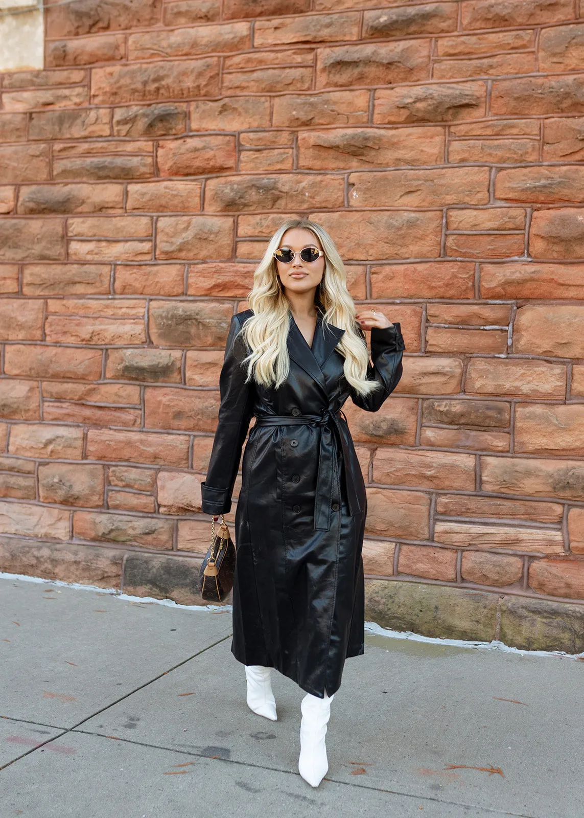 Sarah Faux Leather Black Trench Coat