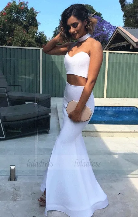 Sexy Two Piece White Mermaid Long Prom Dress Evening Dress