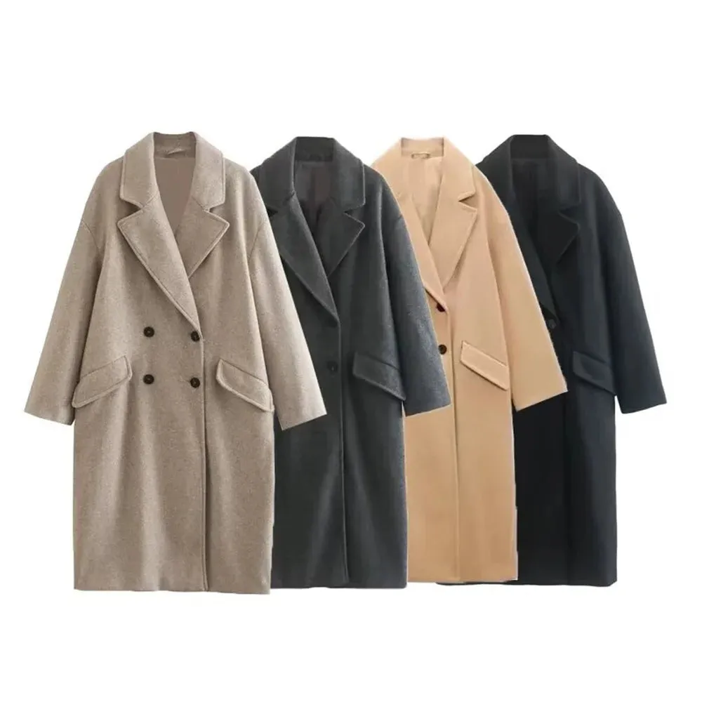 Women's Double-breasted Woolen Trench Coat Fashion Designer Jackets