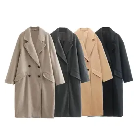 Women's Double-breasted Woolen Trench Coat Fashion Designer Jackets