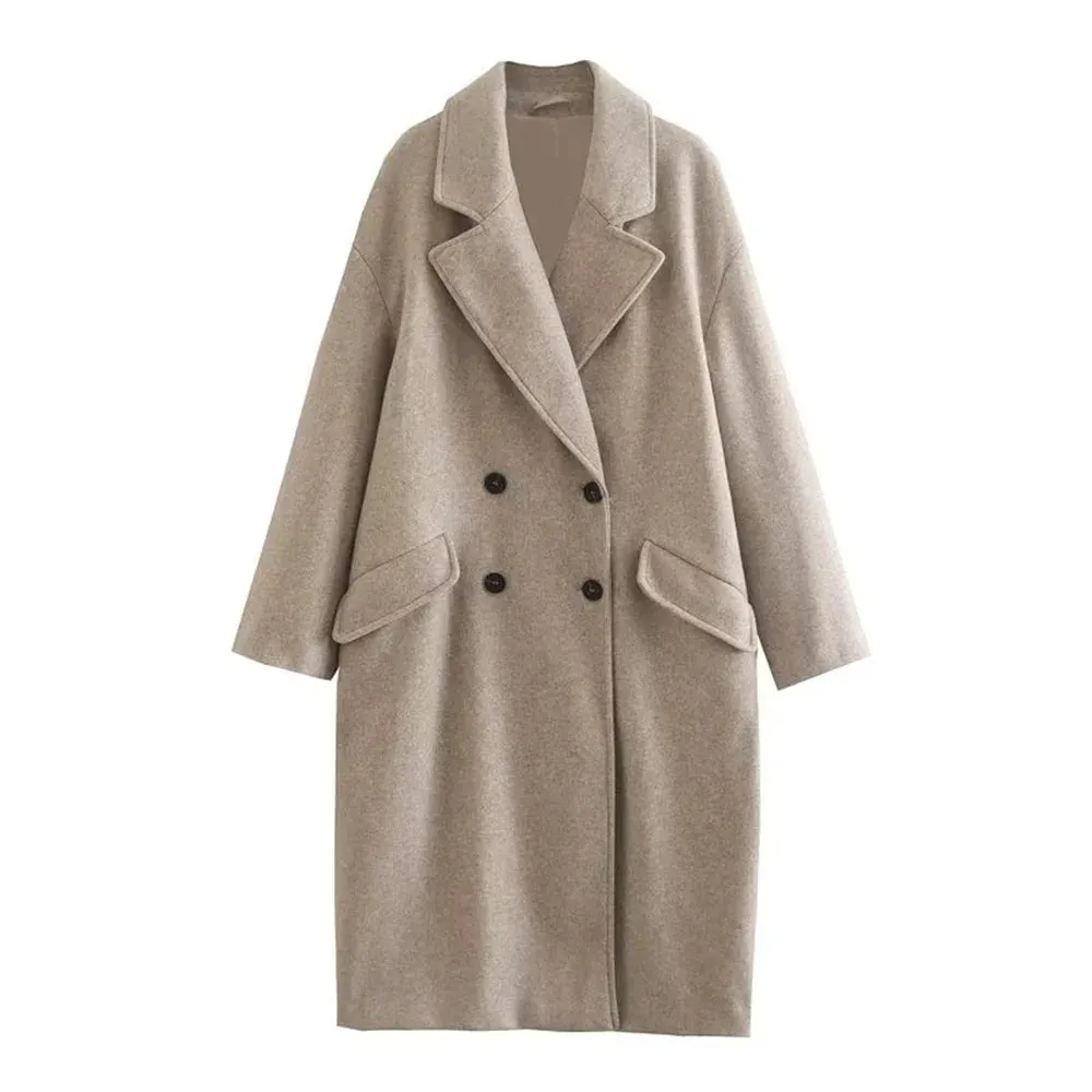 Women's Double-breasted Woolen Trench Coat Fashion Designer Jackets