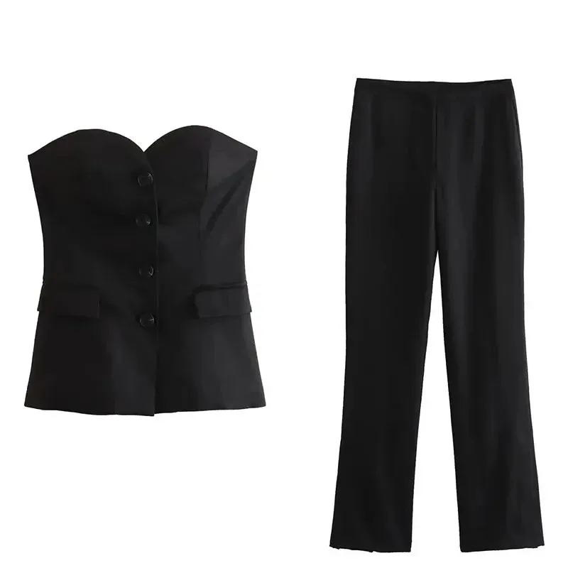 Women's Fashion Designer 2 Piece Suit Strapless Side Slit Pants