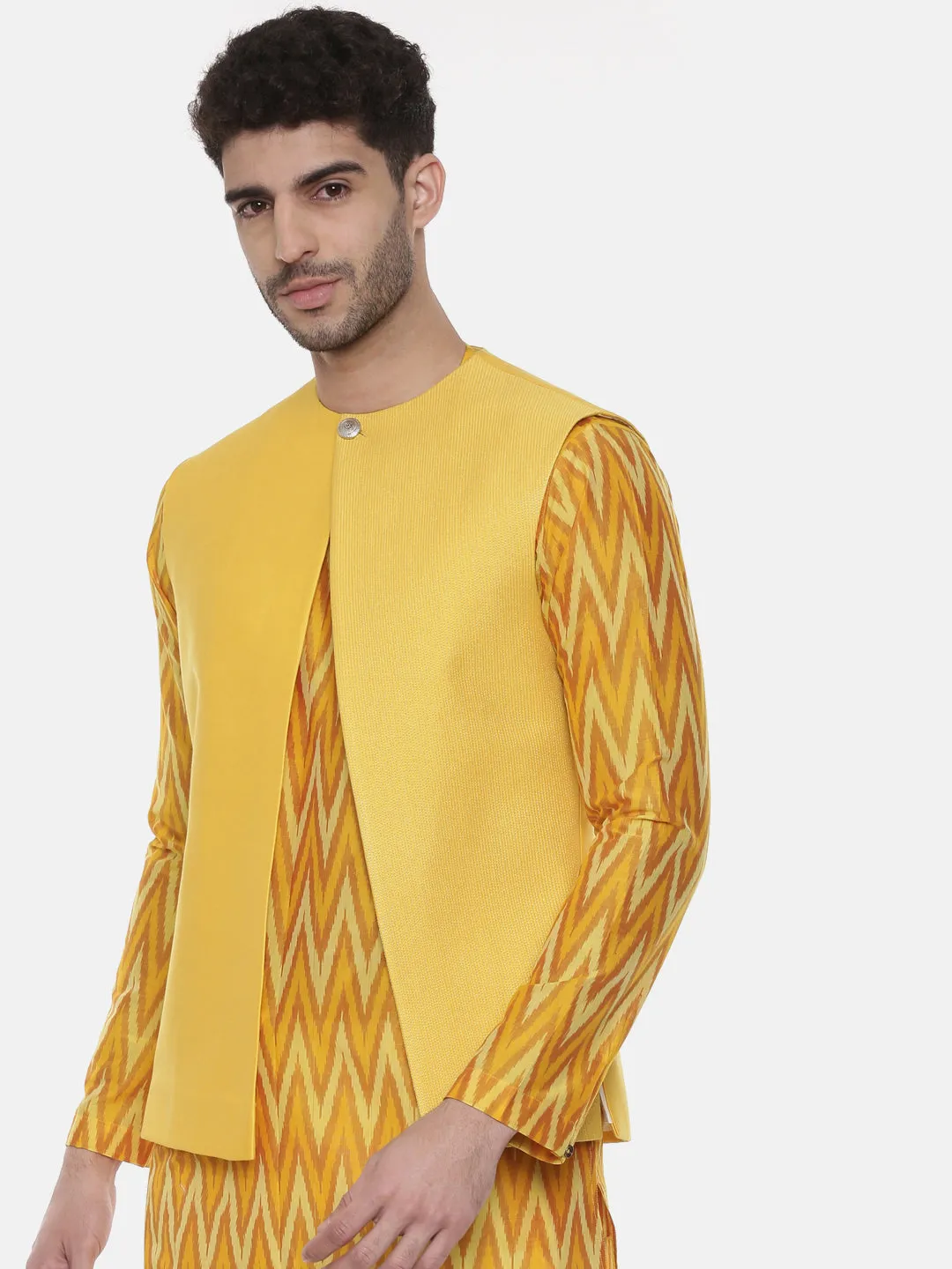 Yellow Open Silk Jacket - MMSOJ015