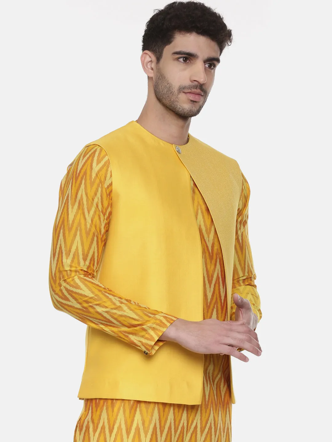 Yellow Open Silk Jacket - MMSOJ015