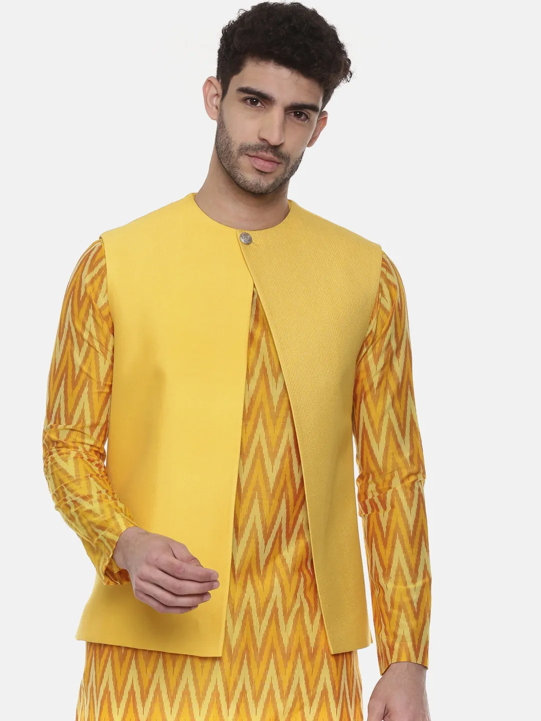 Yellow Open Silk Jacket - MMSOJ015